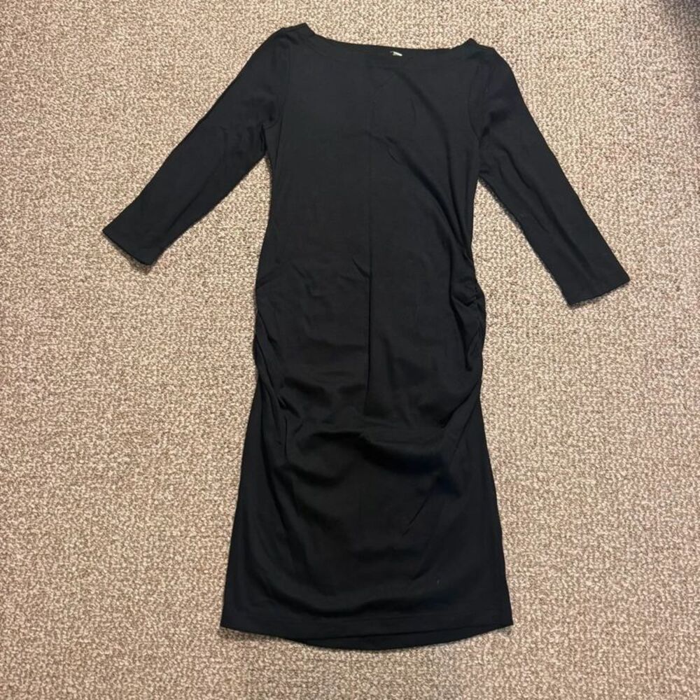 GAP Maternity Boatneck Dress Black Ruched Sides 3/4 Sleeve Medium